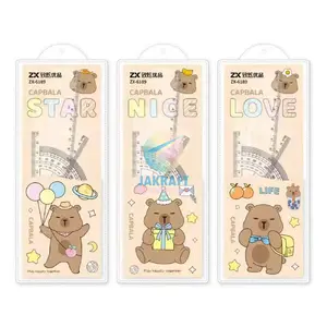 (4 Pcs) Paket Set Penggaris Matematika CAPYBARA ZO-108 / SPACE ZX-014 / THREE ZO-116 / RABBIT ZX-027 / CAPBALA ZX-6189 / CAPY BARA ZO-259 Panjang 20 Cm Busur Siku Mistar Math Set Ruler Kapibara Tebal Bening Clear
