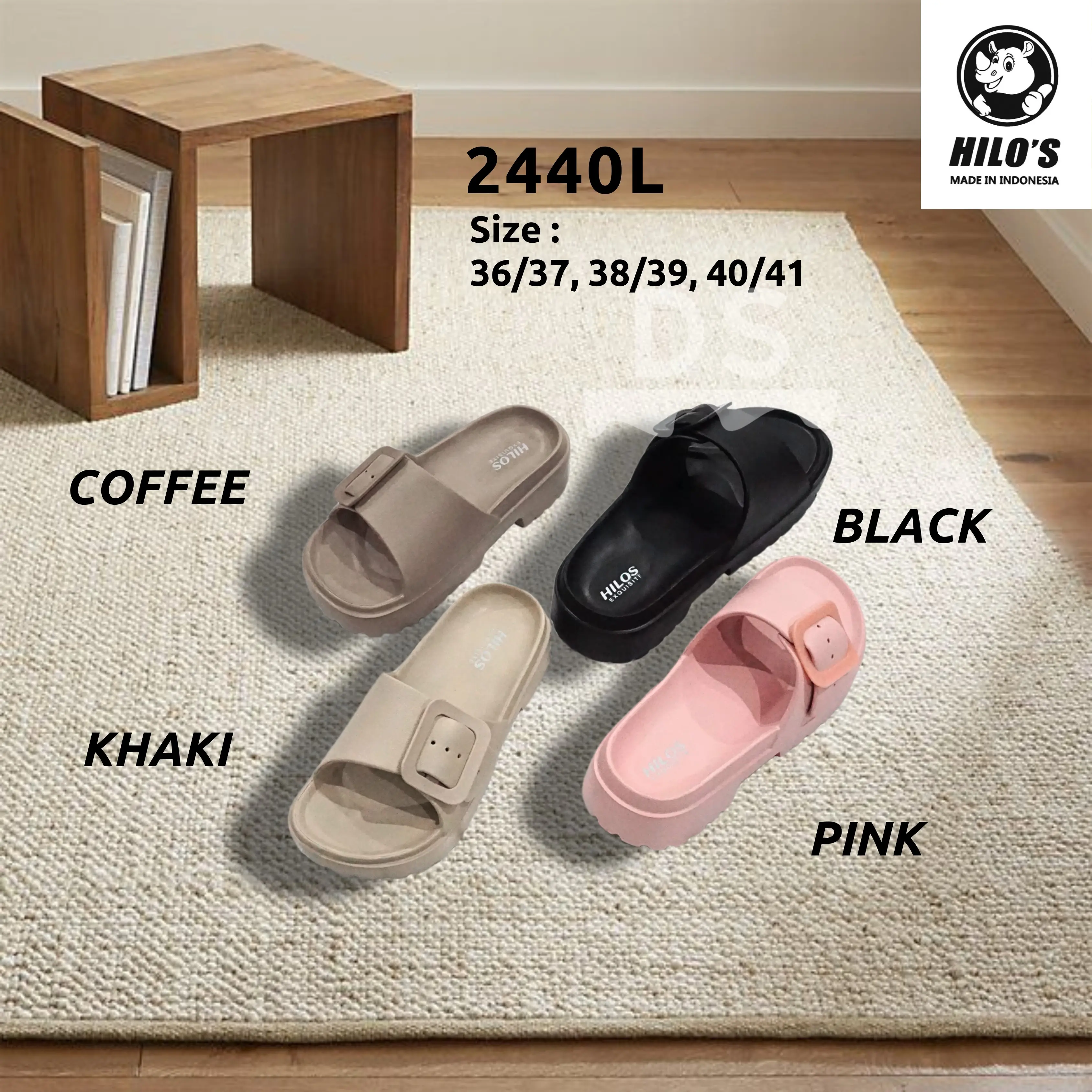 Sandal Slop Wanita Tinggi/Model 2 Strap/Tali Bisa Di Atur/Dengan Model 4 Warna Shoes Sendal Karet Selop