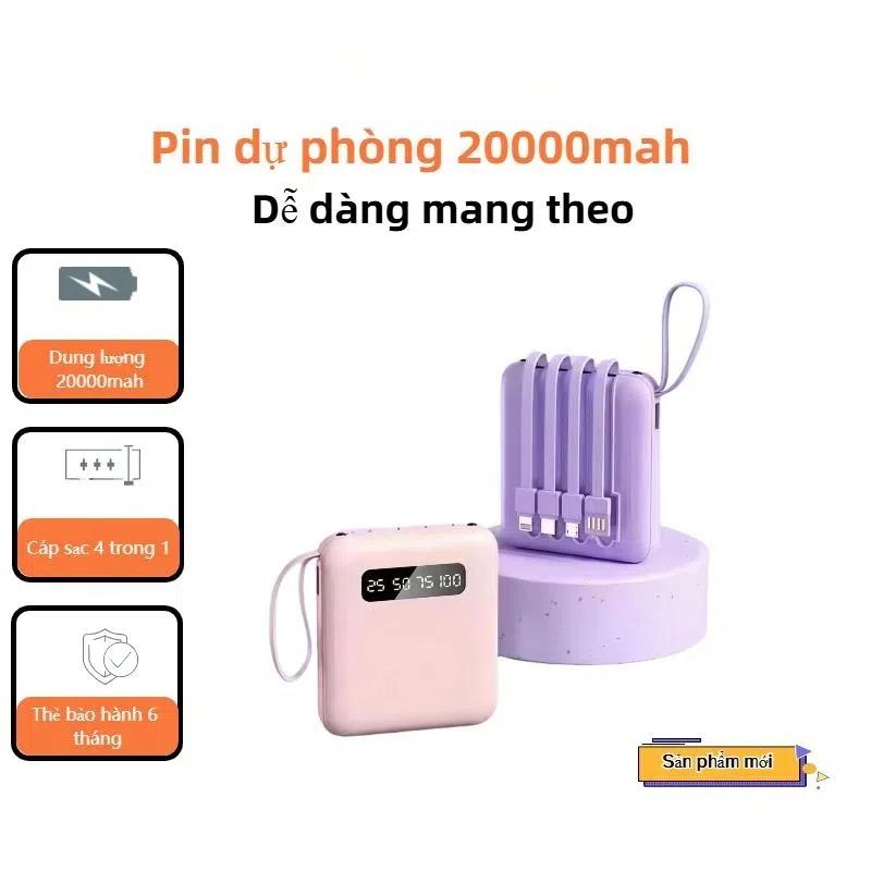 (03)Pin Sạc Dự Phòng, Đi Kèm Với Bốn Dây, 20000 MA, Nhỏ Gọn Và Cầm Tay Nguồn Điện, Màn Hình Kỹ Thuật Số Tráng Gương, Thích Hợp Sử Dụng Hàng Ngày Đèn LED