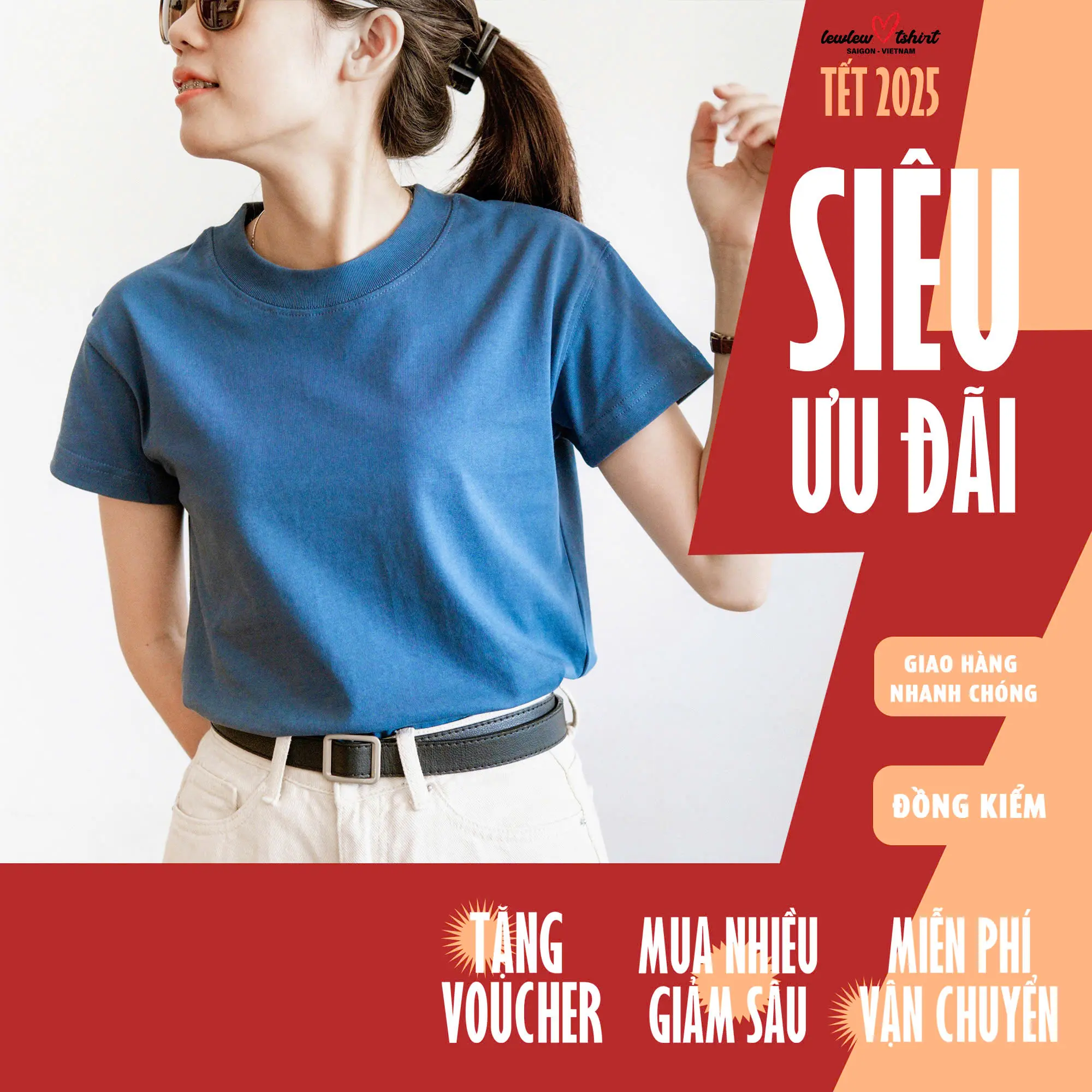 Áo thun nữ baby tee, áo thun trơn cotton BASIC TEE Xanh dương đậm Tshirt -  Lew Lew