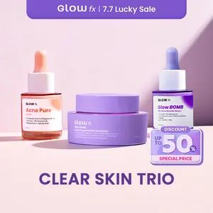 [ LIMITED STOCK ] GLOW FX - Clear Skin Trio -  Acne Pure Serum 20ml + Glow Bomb Serum 20ml + Glow Bomb Moisturizer 30g Skincare Jerawat & Brightening 3 Step Untuk Jerawat Aktif & Bekas Jerawat