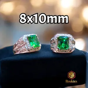 Cincin Batu Permata Green Aquamarine Asli Bangkok Octagon Cut Ukuran 8x10mm