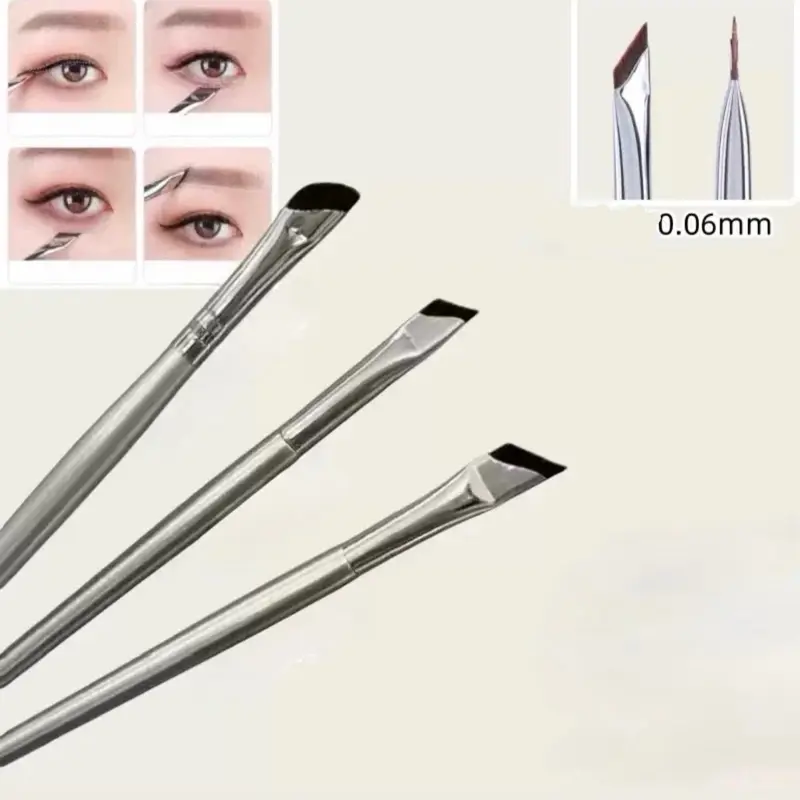 3 pcs eyeliner brush silver/ 3 pcs eyebrow brush silver / 181+182+angled liner SILVER