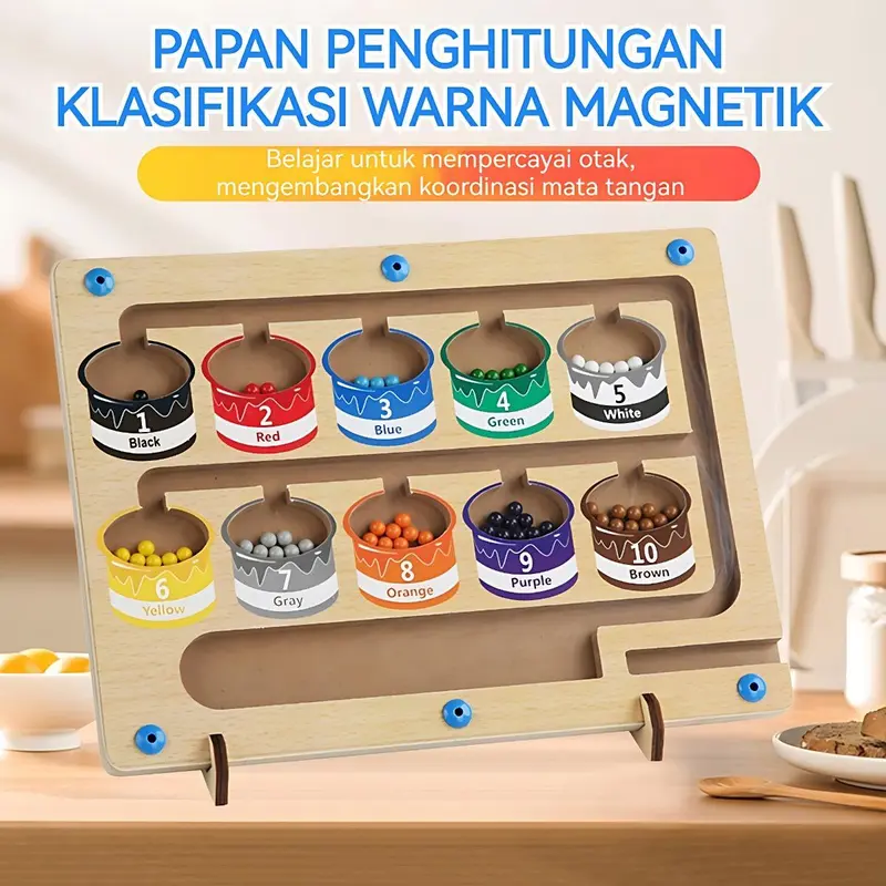 Mainan Edukasi - Color Classification Maze - Labirin Klasifikasi Warna dan Hitung Magnetik - Papan Magnetik Mainan Edukasi Kayu Anak Hadiah 8
