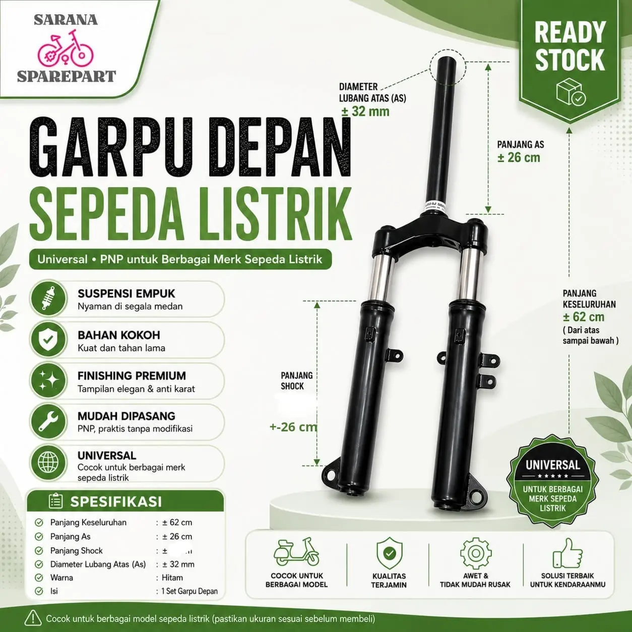 GARPU DEPAN (SHOCK DEPAN) SEPEDA LISTRIK UNIVERSAL