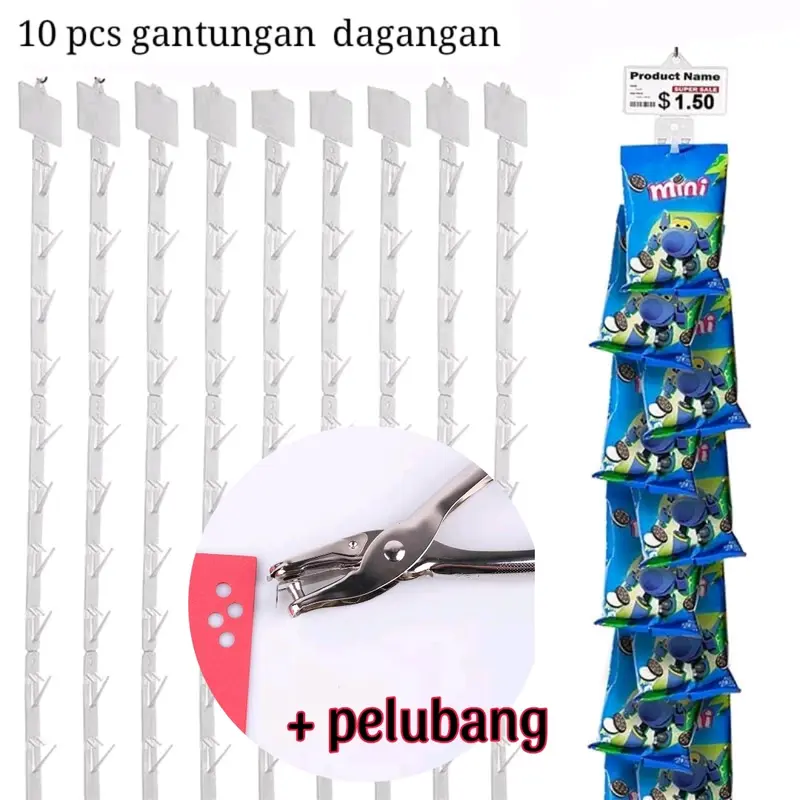 10 PCS GANTUNGAN JUALAN RAK SNACK DAGANGAN CIKI SABUN GANGUNG RENTENG PELUBANG MULTIFUNGSI DISPLAY MAKANAN CLIP STRIP HANGER 0