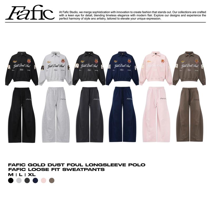  Áo sweater Polo  Quần dài ống cong thêu GOLD DUST SOUL FAFIC Studio  Nam Nữ có túi chất nỉ 2 da dáng rộng boxy Unisex 