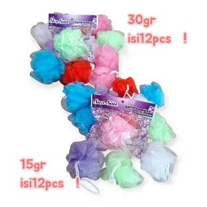 (12)PAKET Hemat 1 Lusin isi 12 Spon Mandi 30gr/15 gr /Alat Mandi/Pembersih Badan/Bath Sponge Busa Putih Merah