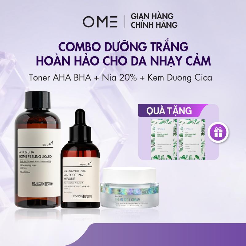 Bộ Combo 3 Sản Phẩm Toner AHA BHA+ Nia 20%+Kem Dưỡng Cica Dưỡng Trắng Giảm Mụn…