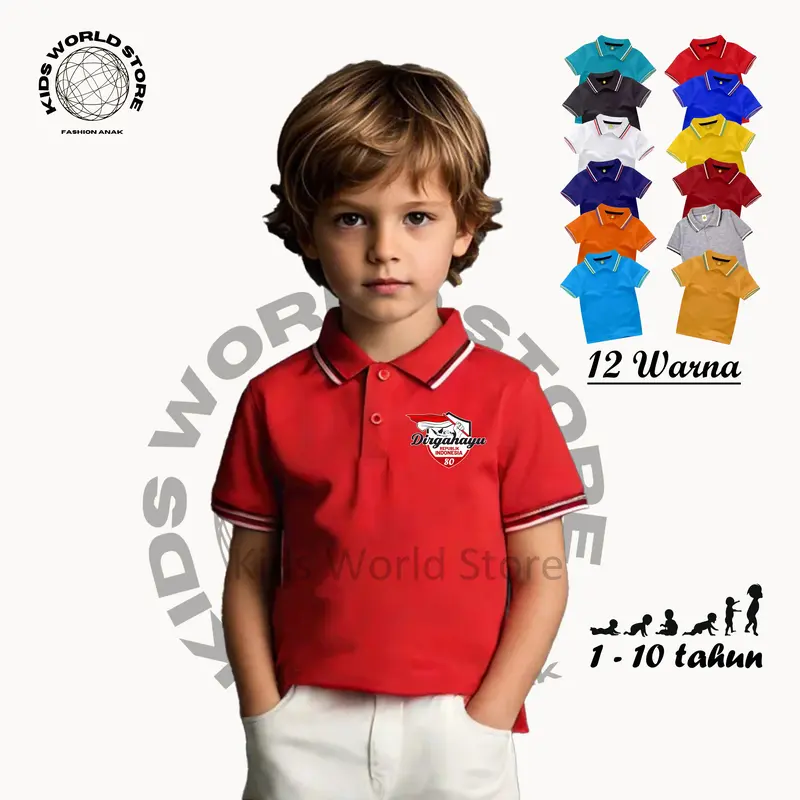 KIDS WORLD STORE Atasan Kerah Wangki LOGO DIRGAHAYU 80TH INDONESIA MERDEKA 17 AGUSTUS 2025 0