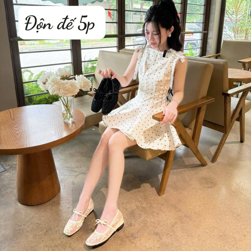 [Độn đế 5p] Giày búp bê lưới ren thêu hoa dây thắt nơ giữa  chun xinh thoáng khí thích hợp mùa hè 2025 (BBR6))