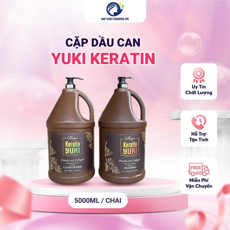 Cặp Dầu Gội Dầu Xả Can Yuki Keratin Collagen chăm sóc tóc phục hồi hư tổn hương thơm dịu nhẹ - Can 5000ml TL thực 4.3kg