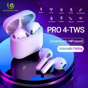 Headset Bluetooth Pro 4 TWS dengan Mikrofon, Kontrol Sentuh Cerdas, Earphone Stereo Bluetooth, Handset Nirkabel, Earbud Olahraga Tahan Air