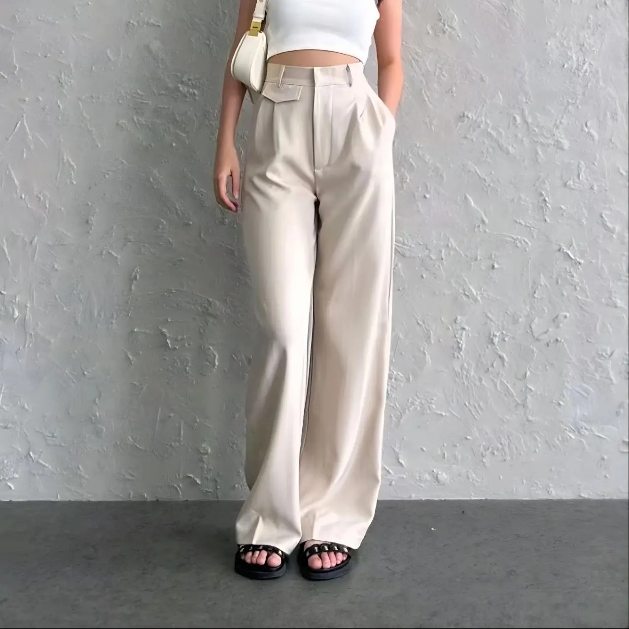 oro pants semi woll highwaisted pants loose pants trousers wanita - celana kulot wanita kekinian - celana formal/kerja Casual Kaki Karet Panjang