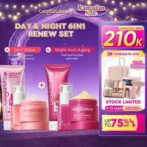 Glad2Glow Day&Night Renew Bundle 4in1 - 4 PCS Glow Skincare Paket-Brightening Moisturizer+Retinol Moisturizer+Brightening serum +Retinol Serum tone cream wajah serum mencerahkan ampuh | skincare murah bpom skincare memutihkan dan glowing