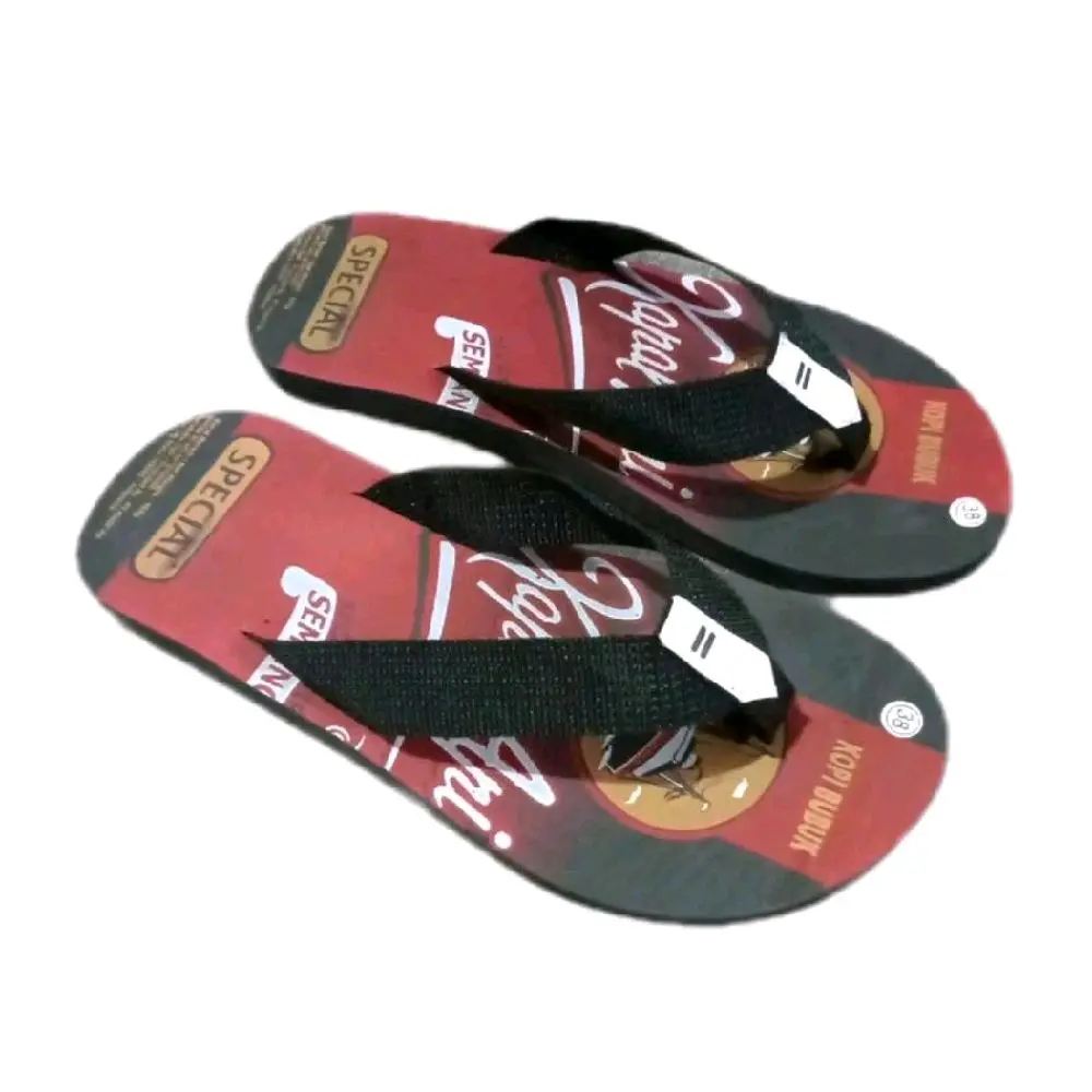 sandal jepit distro pria dewasa motif kopi kapal api Torabika jepit webing Sendal Hitam Coklat