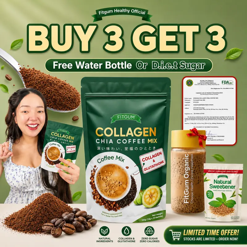 BUY 2 GET 2] Fitgum Collagen Chia Coffee Bright Skin Drink 11 In 1 Chia  Coffee, Fitgum 20X Collagen Chia Coffee Mix With Collagen & Glutathione -  TikTok Shop Philippines