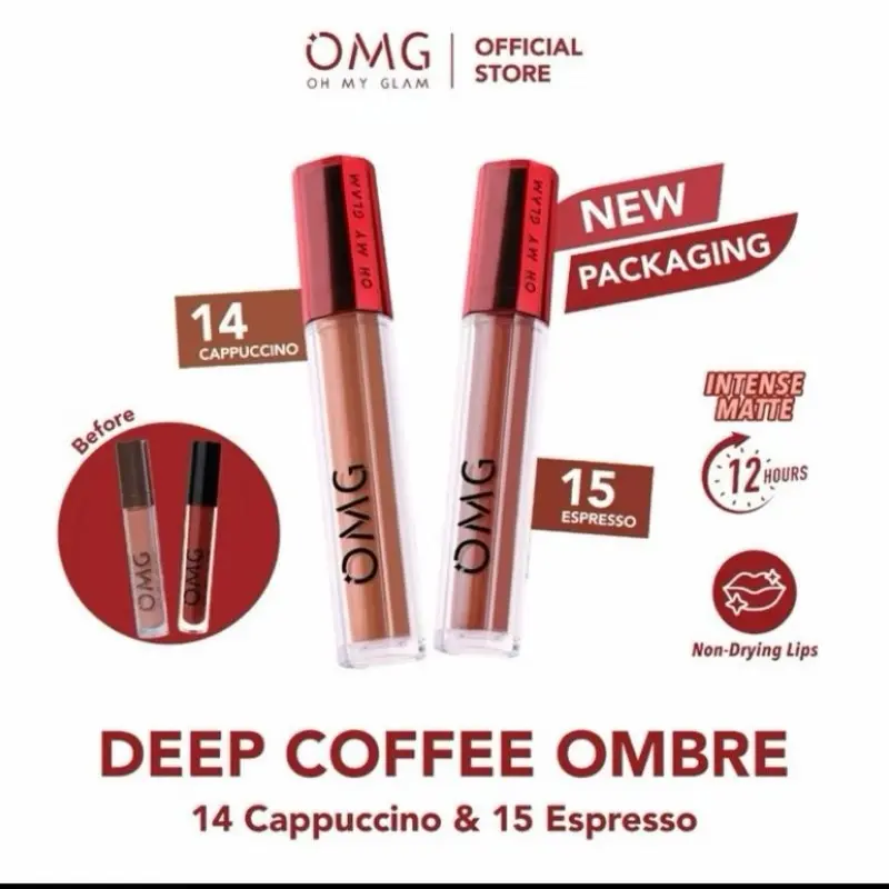 Lipstik Matte OMG No.14 & 15 Ombbre Cantik - Kosmetik, Lipcream, Gloss, Liquid, Waterproof, Bibir, Lipstick, Lasting