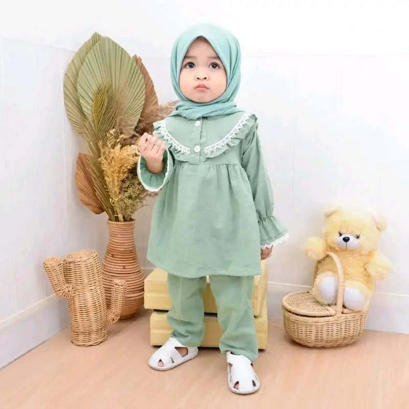 setelan baju muslim anak / setelan bayi perempuan 1-5 tahun Celana Panjang Variasi Renda 4
