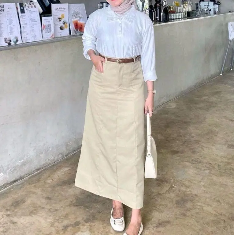 Madona  Span Katun Drill Cargo Skirt Kantong Samping Bawahan Wanita Panjang Casual Cewek rok kantong samping 2