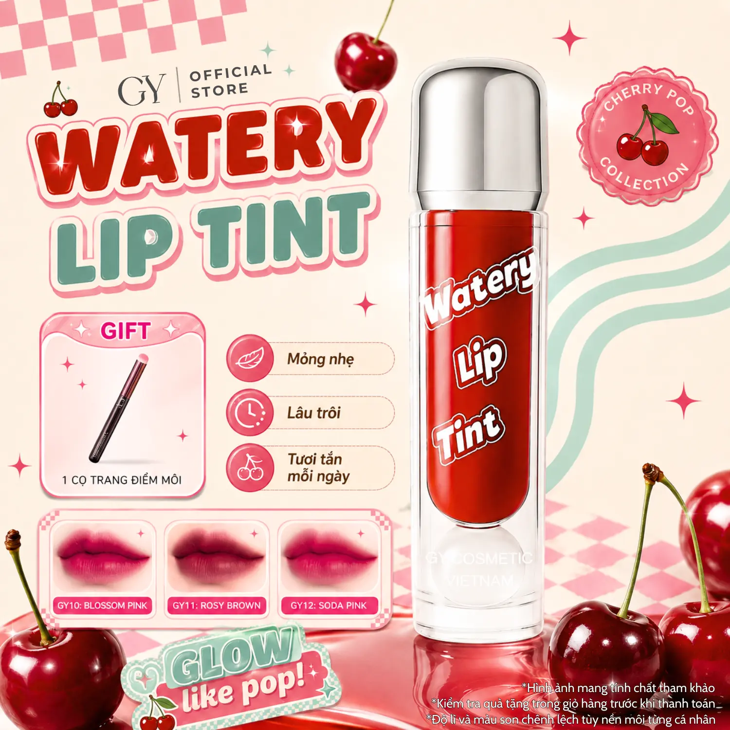 [Phiên Bản Nâng Cấp] Son Tint Lì Watery Lip Tint 5ml, 12 Màu Mới, Lì Mịn, Nhẹ Môi, Lâu Trôi, Bền Màu GY Cosmetics