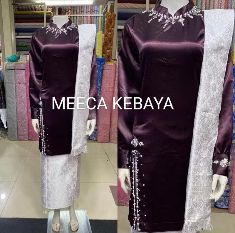 set Baju Kurung Melayu Selendang / Baju Kurung Malaysia Baju Kurung Wisuda Terbaru / Set Baju Kurung Melayu / Set Tunik Payet Modern / Bahan Satin Bridal Premium / Set Seragam Pesta Atasan Dress one  set 2