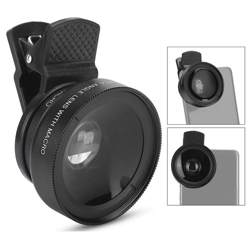 Phone Camera Lens, 2 in 1 Cell Phone Clip-on Lens Kit 0.45X Wide Angle Lens 140°+ 12.5X Macro Lens Clip-on iPhone Lens for iPhone Samsung and Most of Android Smartphone 5