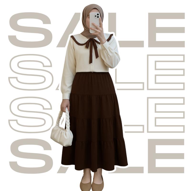 Arina Outfit Set Wanita Hijab Bawahan Rok Susun Panjang Atasan