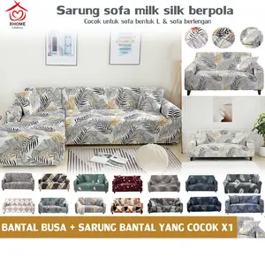Sarung sofa bermotif model sandaran tangan (1/2/3/4 dudukan) sarung sofa elastis anti noda, dilengkapi dengan satu sarung bantal gratis dan batang busa anti selip