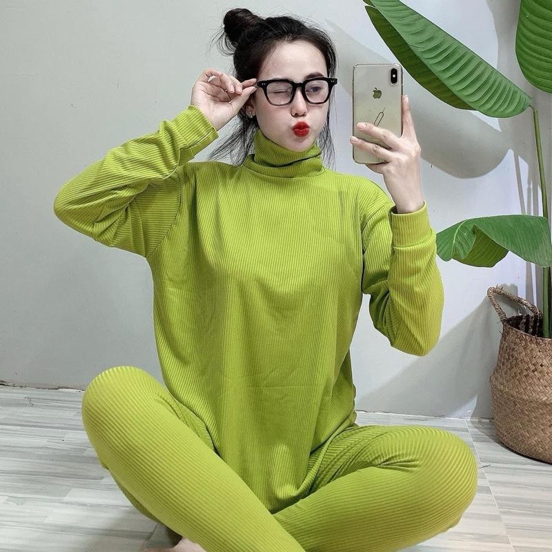 Set ÁO TAY DÀI CỔ LỌ QUẦN BAGGY có túi THỲ Store - Ủ kem cổ lọ Nữ Freesize <65kg + Women Top Dài Tay