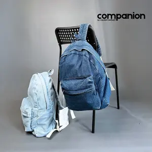 HAWKINS backpack Retro style bahan denim dan canvas pria wanita Ransel Pria Korea Kuliah Sekolah