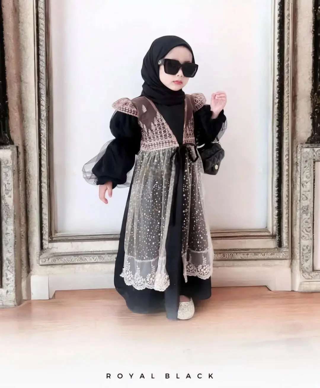 Gamis Anak Velvet Kombinasi Brukat Etnik Dress Anak Lebaran 2025 Warna Burgundy Baju Anak Mewah