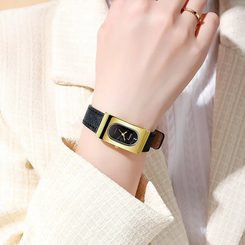 [FREE GELANG] POMER Jam Tangan Wanita Casual High-End  Leather Belt Retro Square Luxury Mewah Jam Korea Aesthetic 1