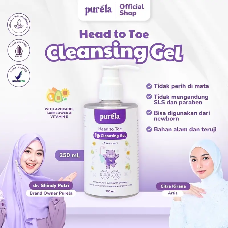 [Official] Purela Head To Toe Cleansing Gel 250ml - Menutrisi dan Membersihkan Kulit Bayi - Natural Organic 1