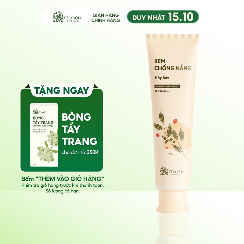 Kem Chống Nắng Thiên Nhiên Thấm Nhanh An Toàn Cho Da Hây Hây SPF 40, PA ++ Cỏ Mềm 60g Sunscreen Skincare