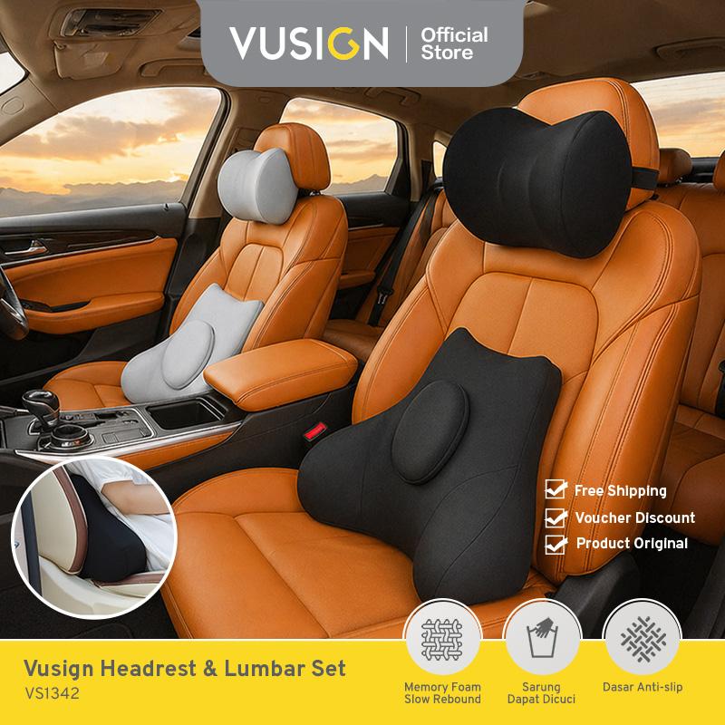 Vusign Premium 3D Lumbar Support Ergonomis Cushion Bantal Sandaran Dudukan Punggung Kursi Kantor Jok Mobil Memory Foam Empuk VS1340X VS1341X - VS1340-BK (Bantal Punggung Hitam)