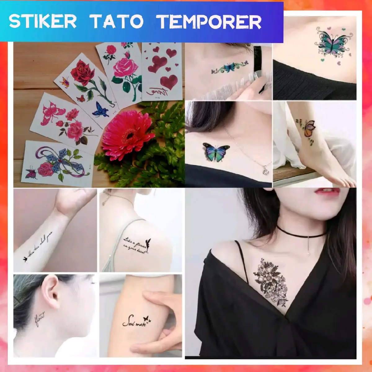 7 lembar tato temporer grosir tato temporer sementara tahan air