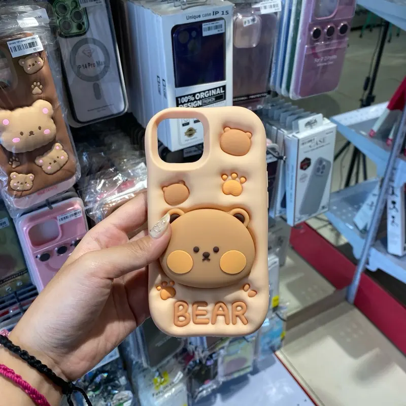 2in1 Luxury Silicone 3D Cute Cartoon With Pop Socket Standing Case 2