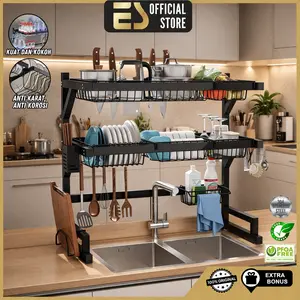 [Promo] ES Rak Piring Wastafel Stainless Carbon Rak Dapur Kuat Kokoh Tahan Karat Muat Banyak Berkapasitas Besar
