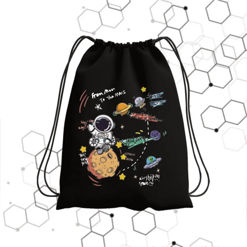 Tas Serut Sekolah Nasa Bahan Perasut Nilon Anti Air Ukuran 30cm x 38cm Motip Astronot Travel
