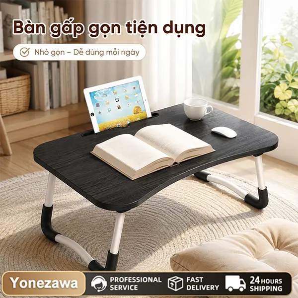 Bàn Gỗ Gấp Gọn Di Động KHAY USB TẶNG KÈM QUẠT VÀ ĐÈN Ngồi Giường Tiện Lợi Có Khay Để Điện Thoại Khay Để Ly Nước Kèm Khe USB Tiện Năng