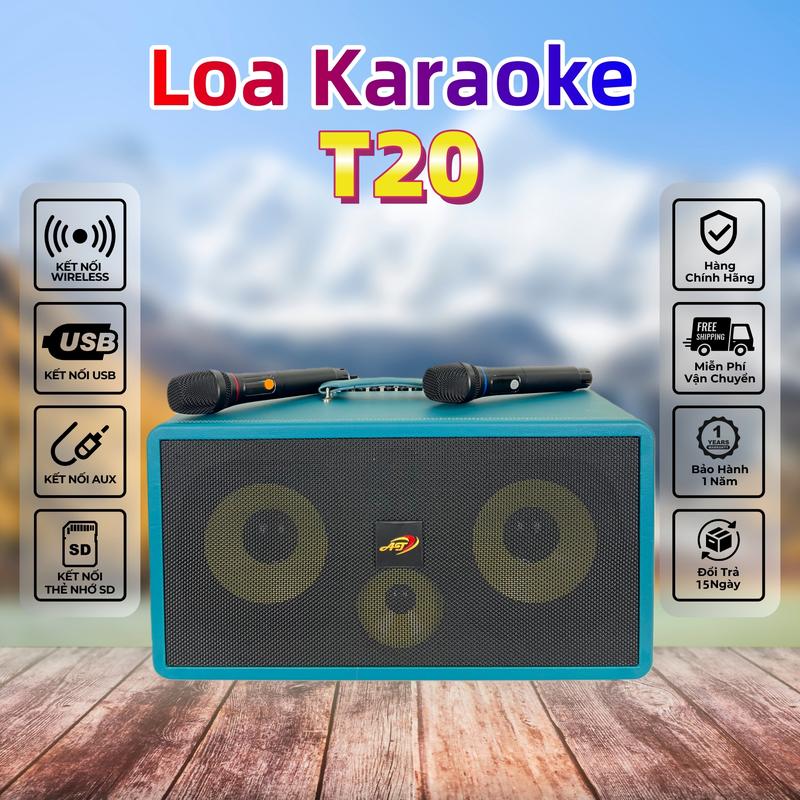  Loa Karaoke T20 500W Di Động Nghe Nhạc Xách Tay Bluetooth 7.5 3 Đường Tiếng - Bass 20cm x 2 Mid x 1 Treble x 1 UHF 2 Micro không dây Loa ngoài trời Loa gia đình - Bảo Hành 12 Tháng 