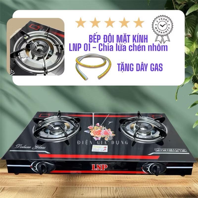 BẾP GA ĐÔI LNP 01 HOA [ CHÉN ĐEN ] - TẶNG DÂY GAS