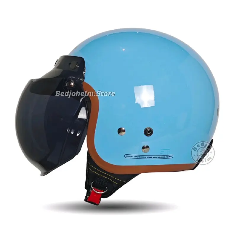 Helm Bogo Dewasa List Coklat Wanita Cewek Full Leher SNI Kaca Cembung Bubble Visor - Motorcycle 4