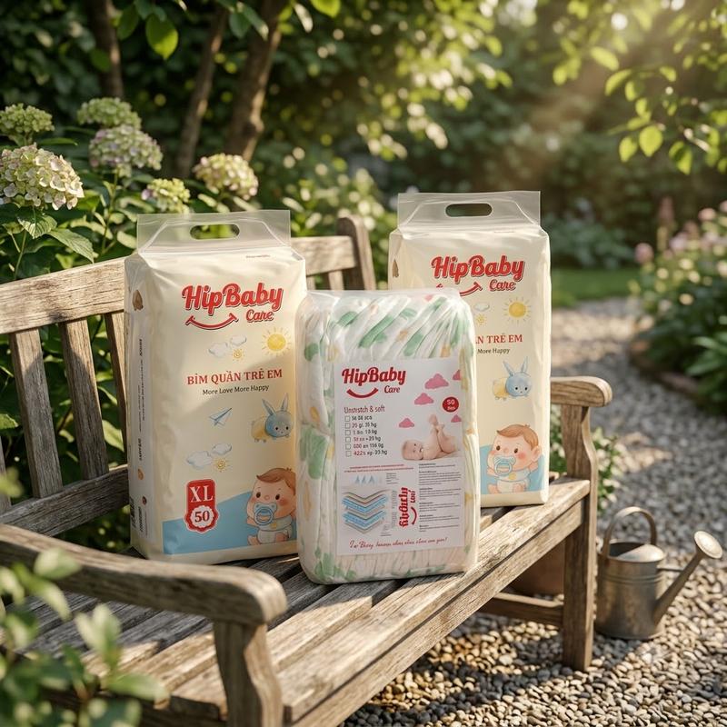 HipBaby Care Combo 3 bịch 150 miếng Bỉm quần/tã dán form xuông, mềm mỏng nhẹ, lõi 5D thấm hút hiệu quả cho bé yêu của mẹ