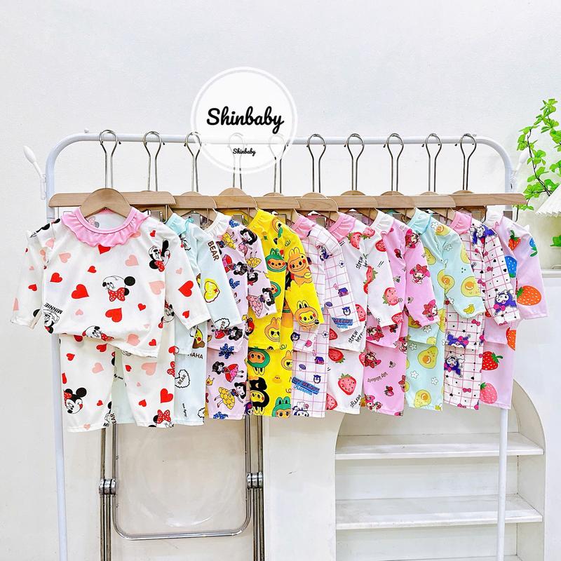 Set 4 Bộ Quần Áo Cổ Sen Dài Tay Tăm Lạnh Mềm Mát, Hình In Siêu Dễ Thương Cho Bé Gái dobegai