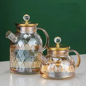 Teko Pitcher Kaca - Teapot Teko Teh Kopi Jus Chinese Tea - Tahan Panas Tutup Bambu Minimalis Aesthetic 1 - 1.6L Teko Kaca Tahan Panas Bening / Teko Teh Saringan Teh / Teko Kaca Tahan Api / Pitcher Teh / Chinese Teapot Maker