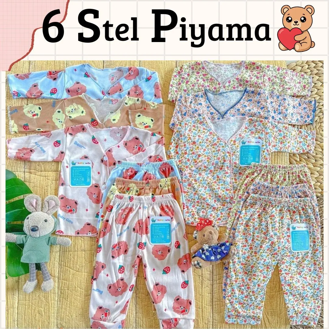 NAKITA Paket 6 Stel / 12 Lembar Baju Celana Bayi Piyama Baru Lahir Newborn - Balita Motif Printing SNI Promo 7.7