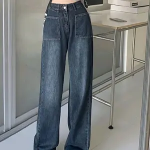 Celana Jeans Loose Pants Saku Depan | Loose Pants Jeans Hightwaist Korean Style-SLIMLOVA