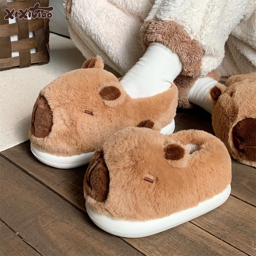 Dép Bông, XIXITIAO, Thiết Kế Bánh Chuột Lang Hoạt Hình Dễ Thương, Lót Lông Cừu Ấm Áp, Cotton Toàn Bộ, Dép EVA Mùa Đông, Thích Hợp Cho Cha Mẹ-Con Cái